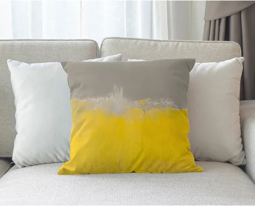 Vista 3 de Fundas de almohada de pintura artística, líneas abstractas amarillas y grises, fundas de almohada suaves, funda de cojín para sala de estar, cama
