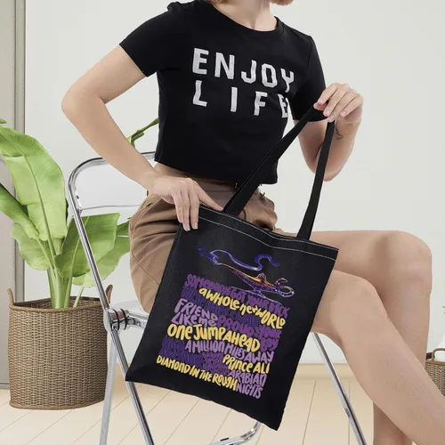 Vista 7 de LEVLO Aladdin Bolsa de lona musical Jasmine Broadway para fanáticos musicales, regalo de lámpara genio, bolsa reutilizable