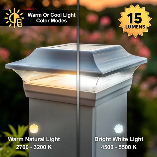 Vista 5 de Classy Caps Tapa de poste solar imperial de 5 x 5 pulgadas, se adapta a postes de cubierta y valla de 5 x 5 pulgadas, aluminio fundido blanco, modos
