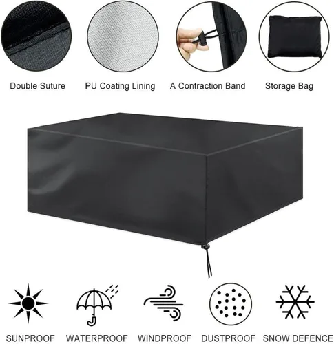 Vista 3 de Funda impermeable para muebles de patio, juego de sofá modular para exteriores, extra grande, poliéster Oxford 600D, fundas rectangulares negras