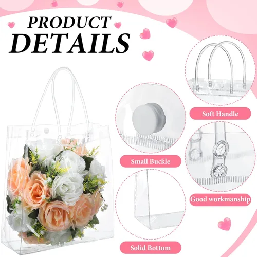 Vista 3 de Reginary 85 bolsas de regalo de PVC transparente con asas de 6.89 x 6.89 x 3.54 pulgadas, bolsas de plástico transparente reutilizables a granel