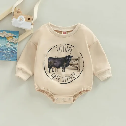 Vista 2 de Tiacham Ropa occidental para bebé y niña, sudadera de vaca, mameluco de manga larga, overol de gran tamaño, suéter infantil