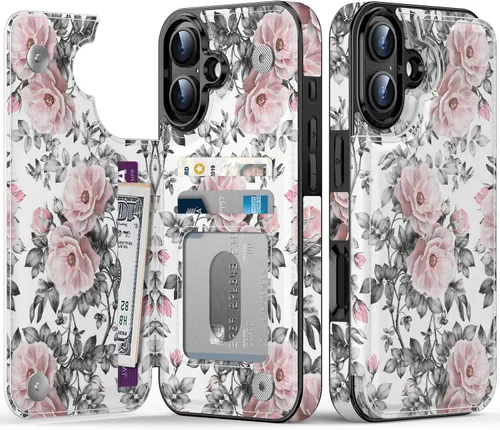 Vista 257 de LETO para iPhone 15 Pro Funda tipo cartera - Tapa tipo folio con patada - Diseños de moda - Tarjetero - Funda protectora para mujeres y niñas - 6.1