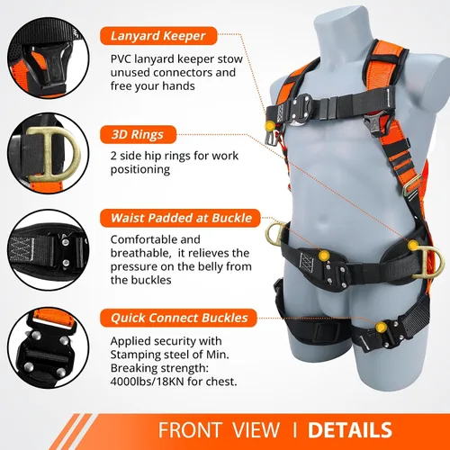 Vista 2 de TRSMIMA Arnés de seguridad con protección contra caídas, kit de arnés de techo para hombre, arnés de construcción de cuerpo completo con cordón