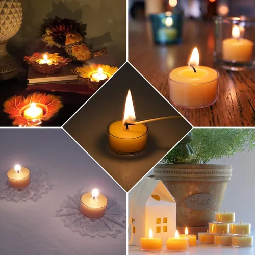 Vista 5 de Velas de té de cera de abeja cruda 100% pura (juego de 6) orgánicas hechas a mano