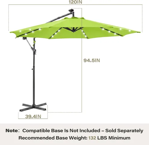 Vista 2 de LAUSAINT HOME Sombrilla de patio con desplazamiento LED de 10 pies, sombra Verde
