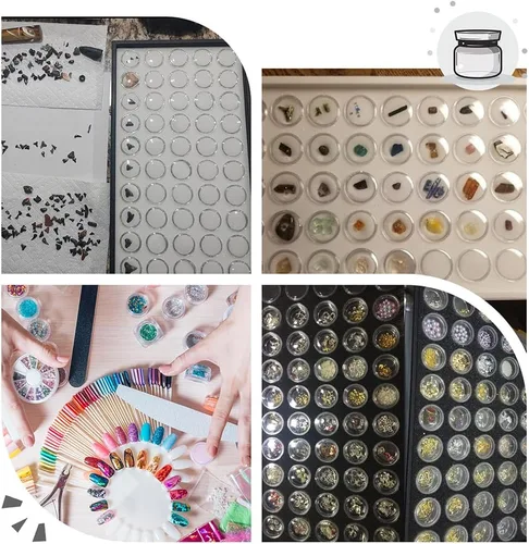 Vista 5 de PH PandaHall Caja de almacenamiento de 50 gemas con diamantes de imitación, pequeños recipientes redondos de plástico, contenedor organizador