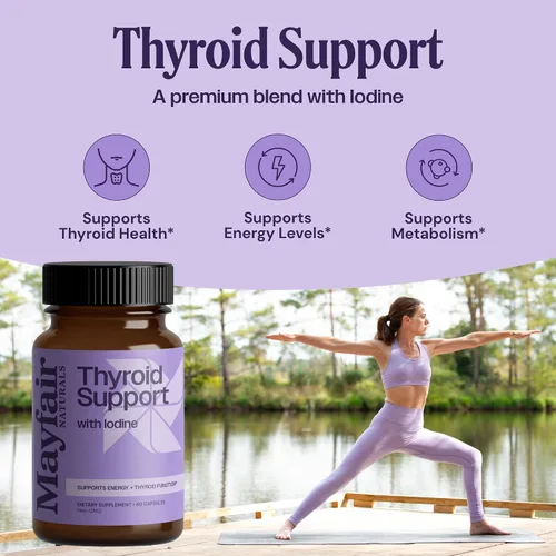 Vista 3 de Apoyo tiroideo con yodo, suplemento natural para mujeres y hombres, apoya la energía y la salud de la tiroides, 60 cápsulas