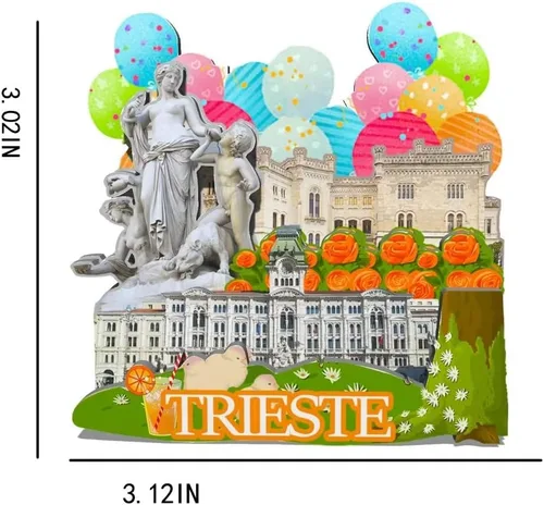 Vista 3 de Italia Trieste imán de nevera de madera 3D hitos de viaje coleccionables recuerdos decoración hecha a mano -133