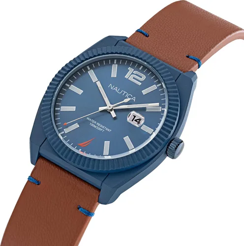 Vista 2 de Nautica NAPPBS303 Pacific Beach - Reloj con correa de cuero de grano manzana marrón, AzulAzul ClaroMarrón