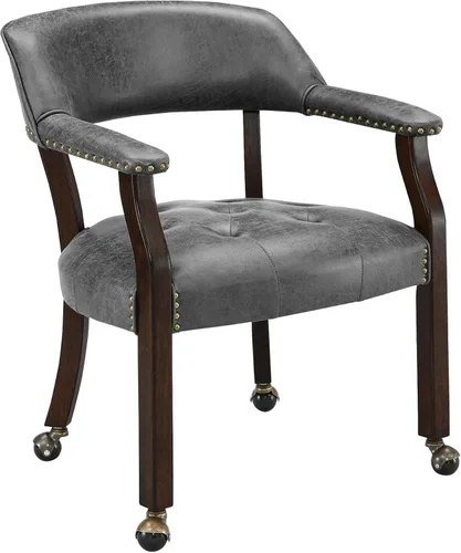 Vista 19 de Sillas de comedor con ruedas y brazo, sillas de capitán Caster Boss con patas de madera maciza, sillas de escritorio de oficina con botón tapizado