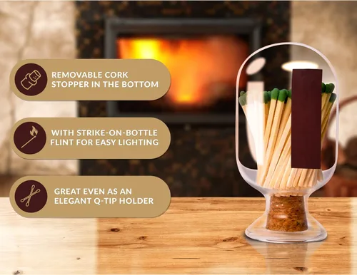 Vista 4 de Soporte de cristal con huelguista, incluye fósforos de lujo en tarro Cloche, regalo decorativo de Navidad para el hogar o la chimenea, blanco