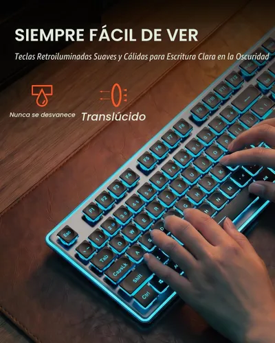Vista 2 de SEUNKWANG EWEADN V3 Combo de Teclado y Mouse Inalámbrico con Retroiluminación Azul, Panel Metálico, Teclado y Mouse de Computadora Recargable