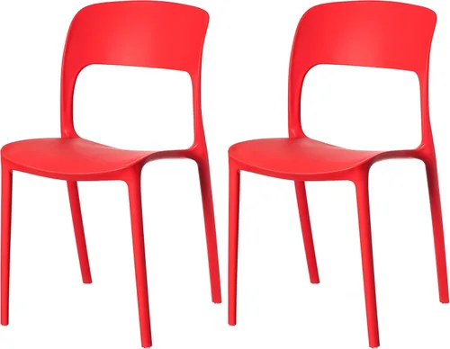 Vista 8 de Silla de comedor moderna de plástico para exteriores con respaldo curvado abierto, color negro