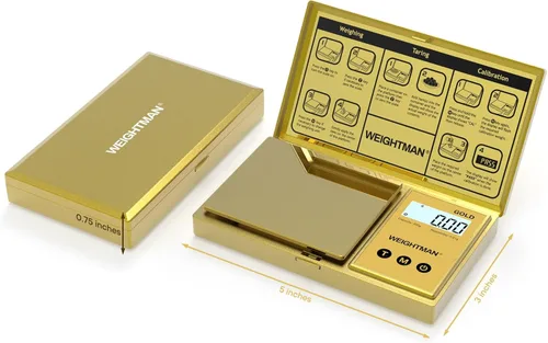 Vista 7 de WEIGHTMAN Báscula digital gramos, escala de bolsillo de 7.05 oz/0.00 oz, chapado en titanio dorado, pantalla LCD retroiluminada, mini báscula