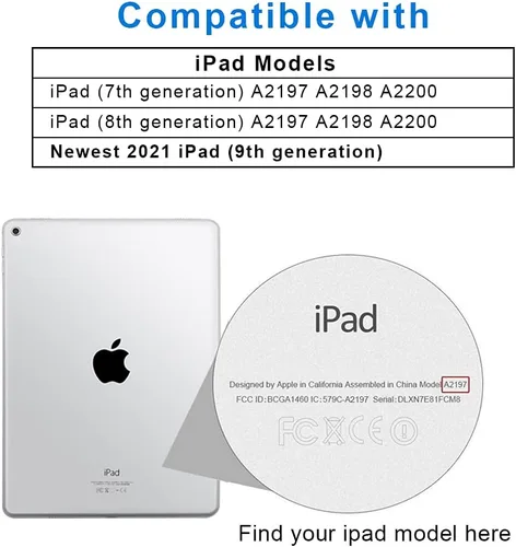 Vista 2 de Aoub Funda para iPad de 9ª/8ª/7ª generación de 10.2 pulgadas, apagado automático/activación delgada, ligera, triple soporte, funda trasera de TPU