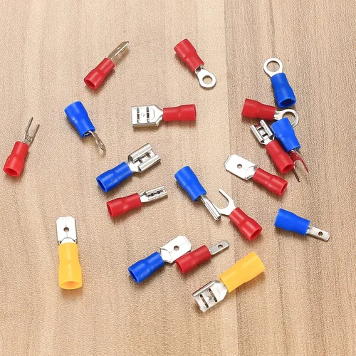Vista 5 de 300 conectores eléctricos, conectores eléctricos de cable de alambre aislado, anillo de horquilla, desconexión rápida, terminales de crimpado