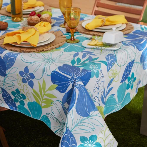 Vista 6 de DII Colección de manteles de vinilo para verano con respaldo de franela y diseño floral, rectangular 60x84, Tropical Bahama