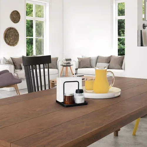 Vista 3 de Mkono Servilletero para mesa de granja, dispensador de servilletas de madera rústica, almacenamiento de servilletas de papel para cocina, comedor
