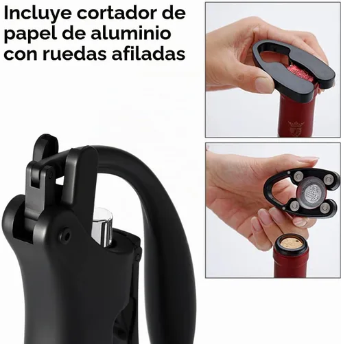 Vista 6 de KEISSCO Abridor de vino compacto con palanca vertical sacacorchos Abridor de botellas de vino con cortador de papel de aluminio y tornillo adicional