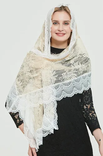 Vista 26 de Bufanda de encaje floral vintage de pestañas capilla velo mantilla infinito latino masa S04
