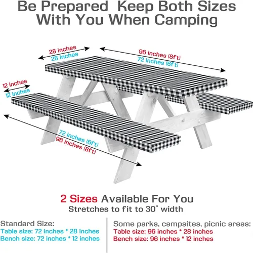 Vista 6 de LINPRO - Funda de mesa de picnic de 6 pies con fundas para bancos, fundas ajustadas de mesa de picnic de vinilo con elástico, elementos esenciales