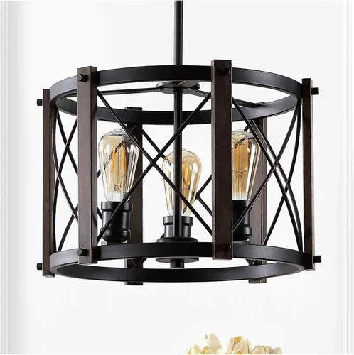 Vista 7 de JONATHAN Y Lámpara colgante de 16 pulgadas de bronce aceitado con 3 luces, lámpara LED regulable industrial para cocina, pantalla de cesta de metal
