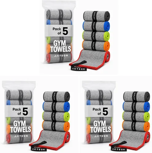Vista 12 de Acteon Toalla de gimnasio de microfibra de secado rápido, paquete de 5 unidades, fibra absorbente sin olor, secado rápido, equipo de entrenamiento
