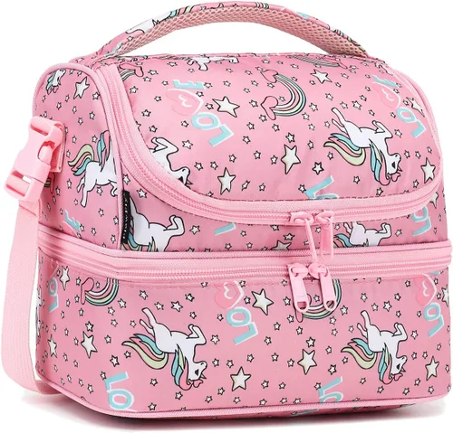 Vista 15 de FlowFly Bolsa de almuerzo aislada de dos pisos para niños, niñas, hombres, mujeres, con correa ajustable, para automóvil