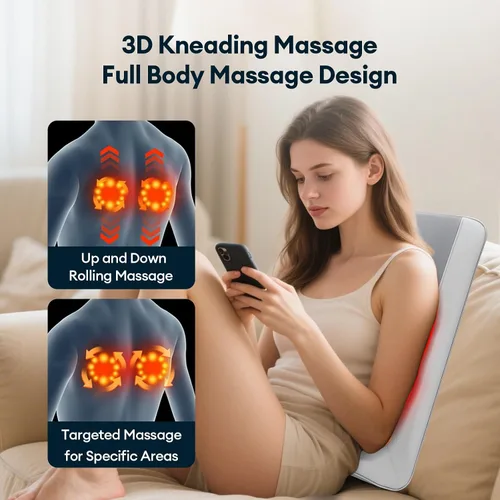 Vista 3 de Masajeador de espalda completa: masaje Shiatsu 3D de espalda y cuello con calor - Regalo de masaje inalámbrico con calefacción de espalda baja