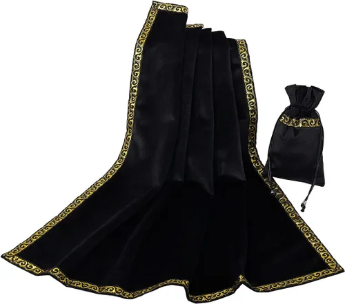 Vista 20 de BLESSUME Mantel de tarot de altar adivinación Wicca cuadrado de terciopelo con bolsa de tarot negro