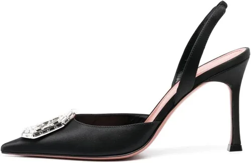 Vista 2 de Arqa Zapatos de tacón alto con punta puntiaguda de satén para mujer, tacones altos adornados con cristales elegantes y tacones de aguja para boda
