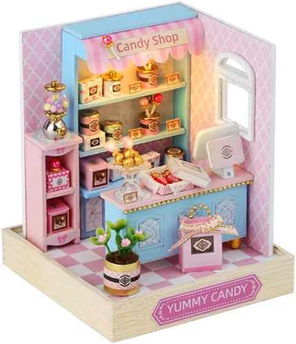 Vista 16 de TuKIIE Kit de casa de muñecas en miniatura con muebles, a escala 1:24, casa de muñecas de madera creativa para habitación mini, a prueba de polvo