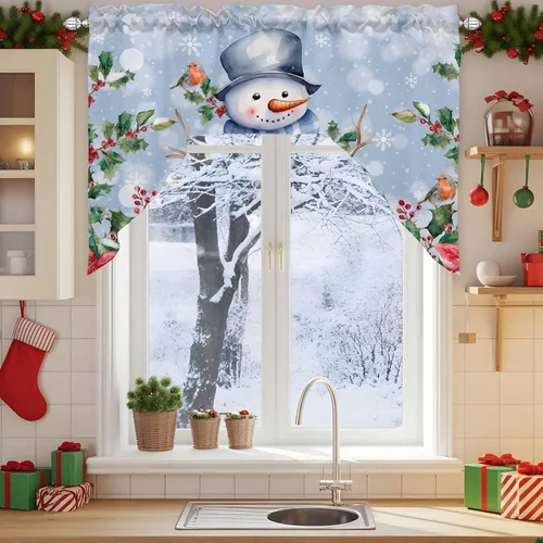 Vista 3 de Muñeco de nieve, cenefa de cocina, cenefa con bolsillo para barra, paneles de cortina para dormitorio, sala de estar, baño, cafetería, ventanas