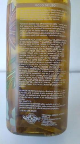Vista 7 de Milagros Champú Herbal & Tratamiento Biorepolarizador Combate caida del cabello y promueve su crecimiento Tratamiento de Colombia Milagros ideal