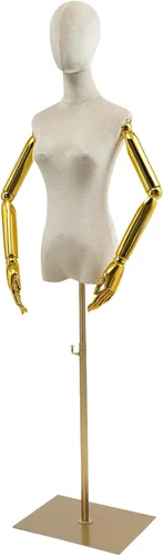 Vista 3 de Torso de maniquí femenino de terciopelo con soporte, soporte de exhibición de maniquí de terciopelo beige, 59 a 78 pulgadas de altura ajustable