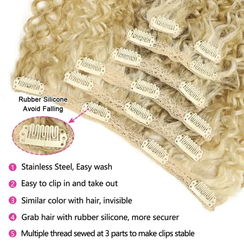 Vista 4 de BHF - Extensión de cabello rizado de 26 pulgadas, con clip de doble trama de 4.94 onzas, fibra japonesa resistente al calor, extensión de cabello