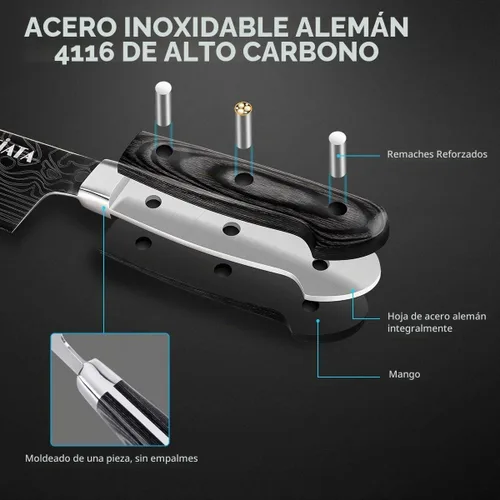 Vista 4 de MOSFiATA - Cuchillo de chef de 10 pulgadas súper afilado, cuchillo de cocina profesional con protector de dedos en caja de regalo, cuchillo