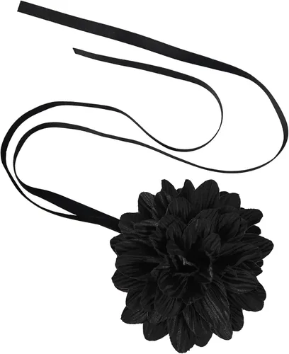 Vista 6 de Gargantilla negra con cordones de flores de camelia para mujeres y niñas