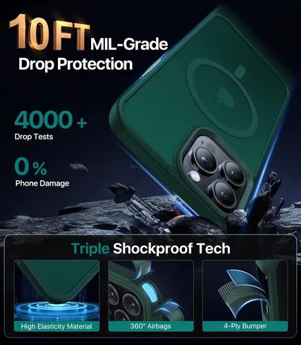 Vista 4 de Funda magnética diseñada para iPhone 12 Pro Max [protección contra caídas de grado militar] Funda protectora a prueba de golpes translúcida mate
