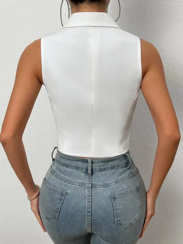 Vista 2 de Floerns Chaqueta tipo blazer con solapa con muescas y doble botonadura para mujer