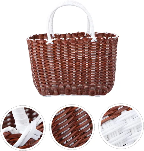 Vista 6 de Cabilock Cesta de plástico para mujer, bolsa de playa para mujer, 1 unidad, organizador de tejido, bolsa de compras, compras para comestibles