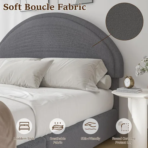 Vista 3 de REVOMINCA Estructura de cama Full Boucle con cabecera redonda, color gris