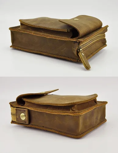 Vista 4 de Leaokuu Bolso de hombro para hombre de cuero de moda de diseñador casual mensajero organizador de la caza Fanny cintura cinturón bolsa paquete