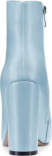 Vista 4 de Aachcol Botas de tobillo para mujer, botines cortos con puntera puntiaguda, tacón alto, con cremallera mate, 4 pulgadas