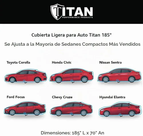 Vista 3 de Titan - Funda ligera de poli 210T para sedanes compactos de "176-185". Impermeable, protección UV, resistente a los arañazos, apertura