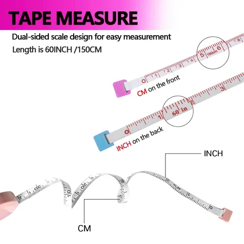 Vista 2 de Paquete de 3 cintas métricas retráctiles para cuerpo, 60 pulgadas, 4.9 ft, regla flexible de doble cara para manualidades médicas, tela, tela, morado