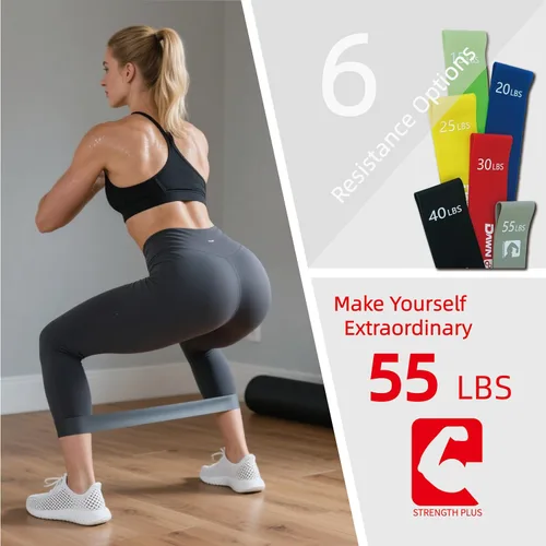 Vista 3 de Juego de 6 bandas de resistencia para ejercicio – Bandas elásticas de entrenamiento para yoga, entrenamiento de fuerza, terapia física – guía