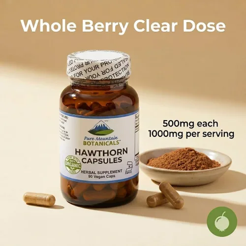 Vista 5 de Pure Mountain Botanicals Hawthorn Berry Cápsulas – 1000 mg de suplemento orgánico de espino por porción – 90 cápsulas veganas – Hawthorne Berry
