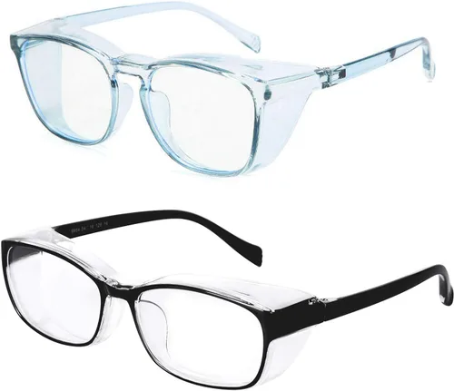 Vista 13 de willochra Paquete de 2 gafas de seguridad antivaho con protección lateral, bloqueo de luz azul, cómodas gafas de laboratorio transparentes